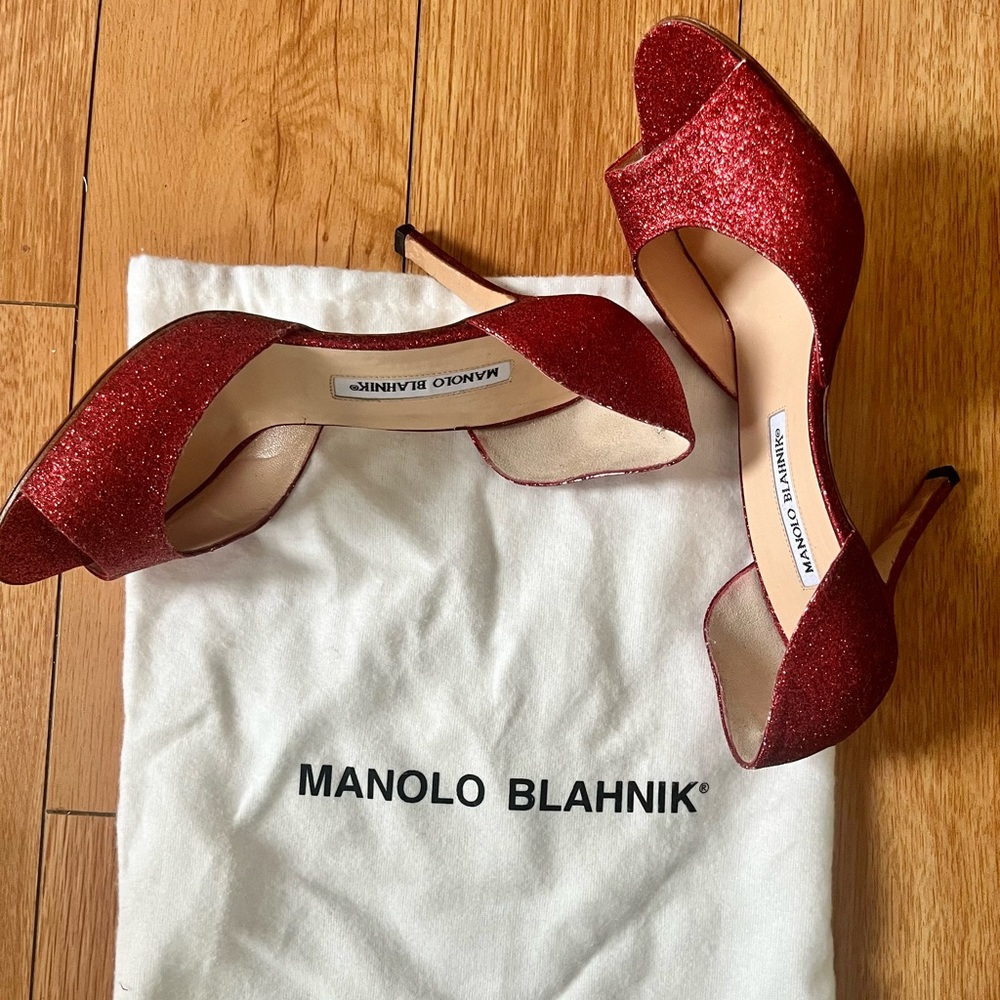 Manolo blahnik vintage red glitter heels